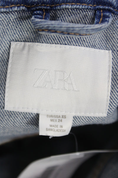 Zara Women Basic Jacket Blue Cotton Button Long Sleeve Solid Size XS