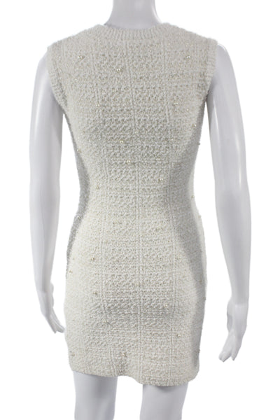 Zara Women Bodycon Dress Ivory Textured Knit Sleeveless Short Size S