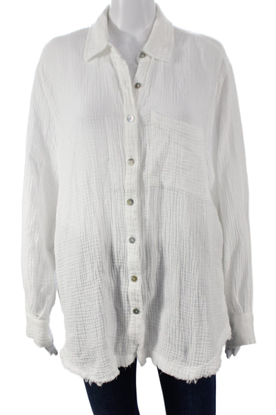 Surf Gypsy Womens White Collared Tunic Button Up 100% Cotton Long Sleeve Size S