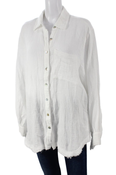 Surf Gypsy Womens White Collared Tunic Button Up 100% Cotton Long Sleeve Size S