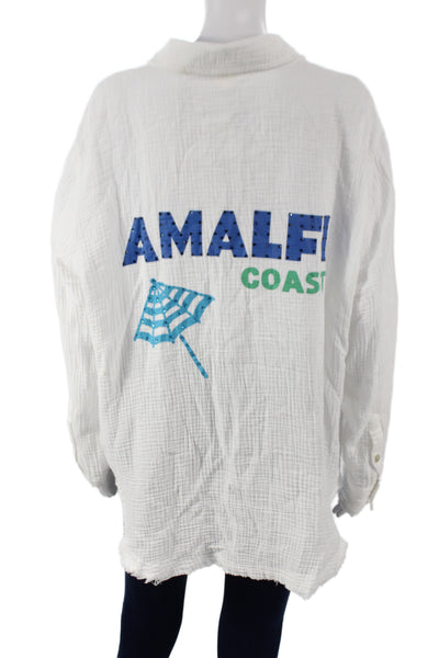 Surf Gypsy Womens White Collared Tunic Button Up 100% Cotton Long Sleeve Size S