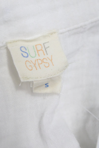 Surf Gypsy Womens White Collared Tunic Button Up 100% Cotton Long Sleeve Size S