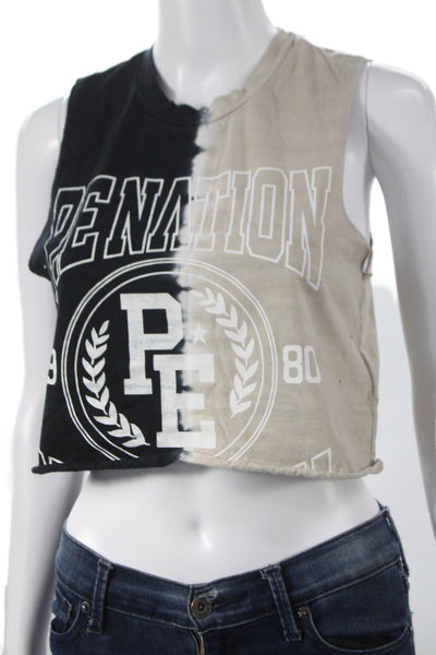 PE Nation Women Cropped Colorblock Beige Sleeveless Tank Size XS