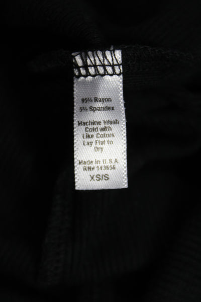 Joah Brown Women Basic Black Square Neck Long Sleeve T-Shirt Size XS