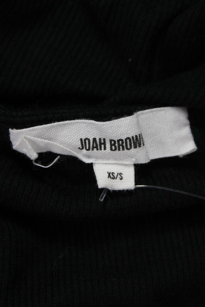 Joah Brown Women Basic Black Square Neck Long Sleeve T-Shirt Size XS