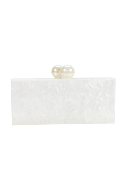 Ashlyn D Womens Marble Faux Pearl Detail Clutch Bag White