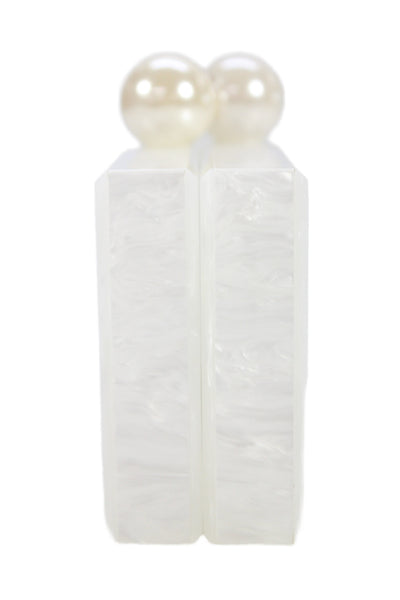 Ashlyn D Womens Marble Faux Pearl Detail Clutch Bag White