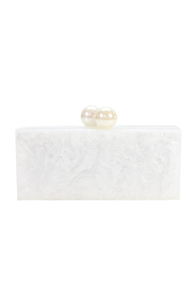 Ashlyn D Womens Marble Faux Pearl Detail Clutch Bag White