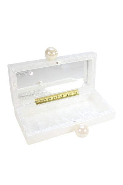 Ashlyn D Womens Marble Faux Pearl Detail Clutch Bag White