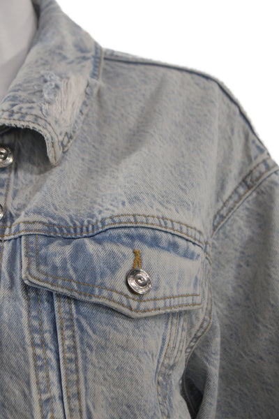 Zara Women Basic Jacket Blue Cotton Button Long Sleeve 90s Size XS