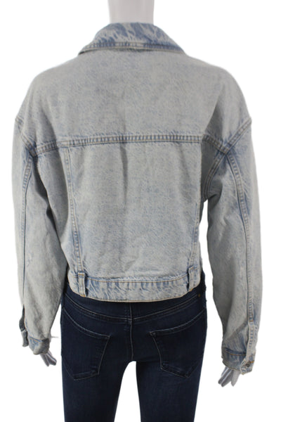 Zara Women Basic Jacket Blue Cotton Button Long Sleeve 90s Size XS