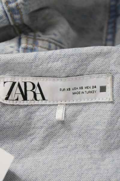 Zara Women Basic Jacket Blue Cotton Button Long Sleeve 90s Size XS