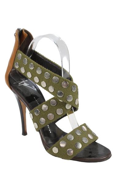 Giuseppe Zanotti Design Womens Studded Strappy Sandal Heels Green Size 38 8