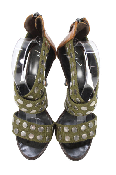 Giuseppe Zanotti Design Womens Studded Strappy Sandal Heels Green Size 38 8