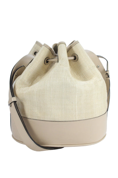 Hunting Season Womens Leather Drawstring Bucket Shoulder Handbag Beige
