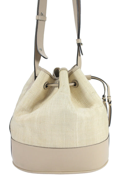 Hunting Season Womens Leather Drawstring Bucket Shoulder Handbag Beige