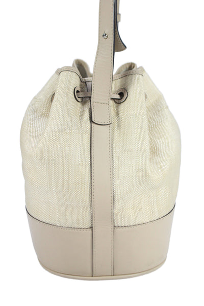 Hunting Season Womens Leather Drawstring Bucket Shoulder Handbag Beige