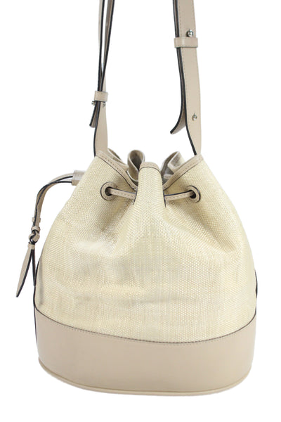 Hunting Season Womens Leather Drawstring Bucket Shoulder Handbag Beige