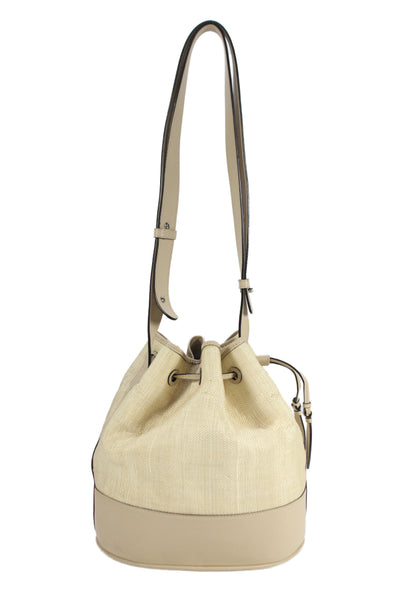 Hunting Season Womens Leather Drawstring Bucket Shoulder Handbag Beige