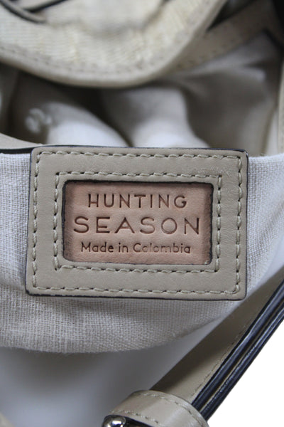 Hunting Season Womens Leather Drawstring Bucket Shoulder Handbag Beige