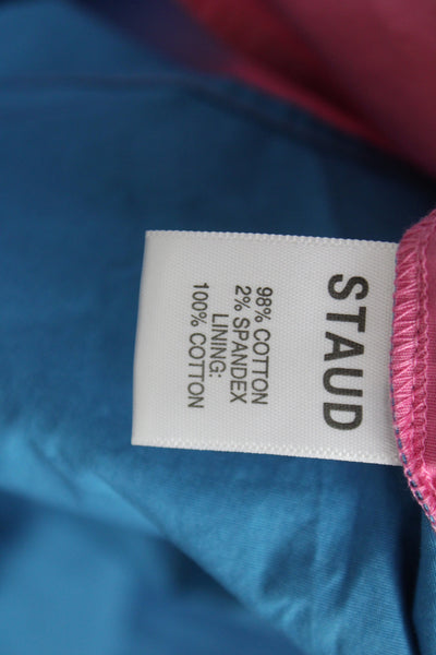 Staud Womens Maxi Off Shoulder Colorblock Blue Cotton Dress Button Size 2