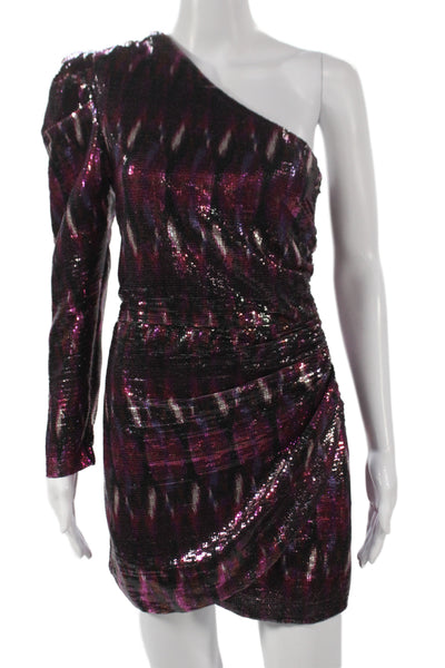 Misa Women Mini One Shoulder Long Sleeve Geometric Multicolor Dress Size S