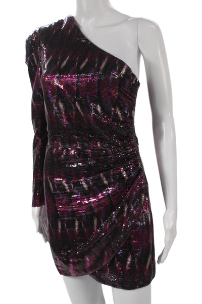 Misa Women Mini One Shoulder Long Sleeve Geometric Multicolor Dress Size S