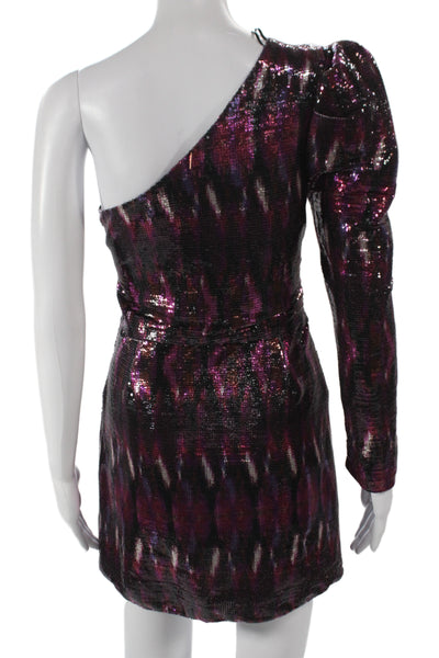 Misa Women Mini One Shoulder Long Sleeve Geometric Multicolor Dress Size S