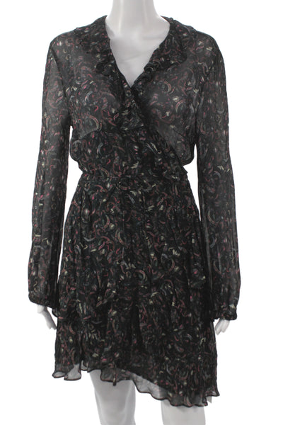 IRO Womens Mini Paisley V-Neck Long Sleeve Dress Black Size 40