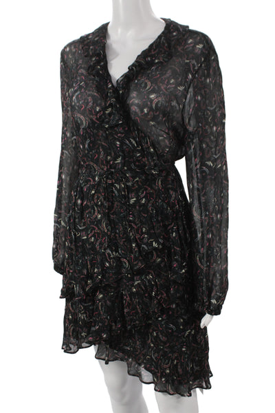 IRO Womens Mini Paisley V-Neck Long Sleeve Dress Black Size 40