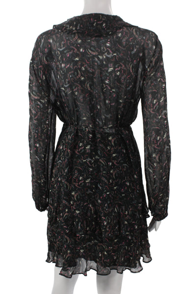 IRO Womens Mini Paisley V-Neck Long Sleeve Dress Black Size 40