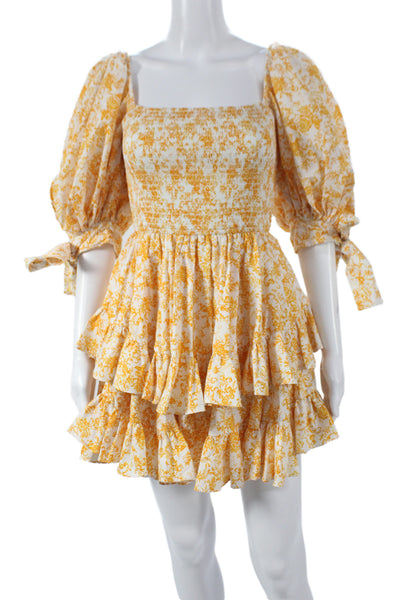 Caroline Constas Womens Mini Floral Square Neck Short Sleeve Dress Size S