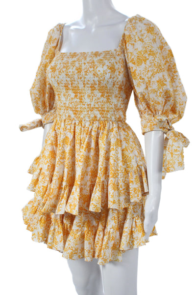Caroline Constas Womens Mini Floral Square Neck Short Sleeve Dress Size S
