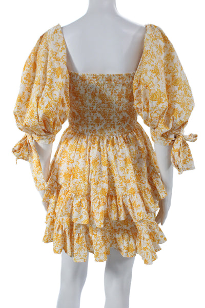 Caroline Constas Womens Mini Floral Square Neck Short Sleeve Dress Size S