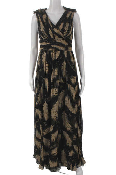 Marchesa Notte Womens Maxi Silk Animal Print V Neck Sleeveless Dress Size 6