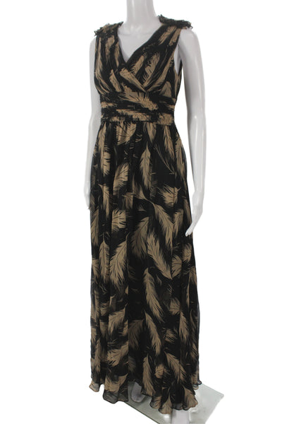 Marchesa Notte Womens Maxi Silk Animal Print V Neck Sleeveless Dress Size 6