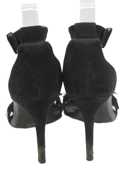 Joie Womens Suede Ankle Strap Fringe Sandal Heels Black Size 38.5 8.5