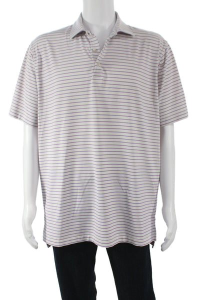 Peter Millar Mens Striped White Polo Short Sleeve Collared Size L