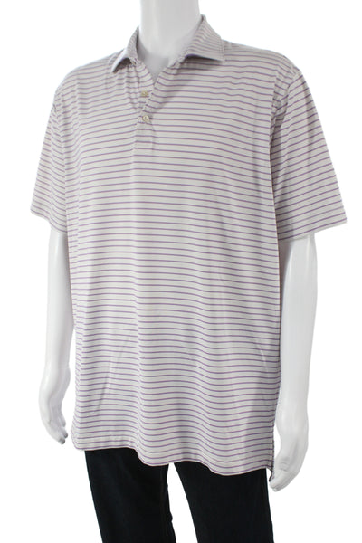 Peter Millar Mens Striped White Polo Short Sleeve Collared Size L