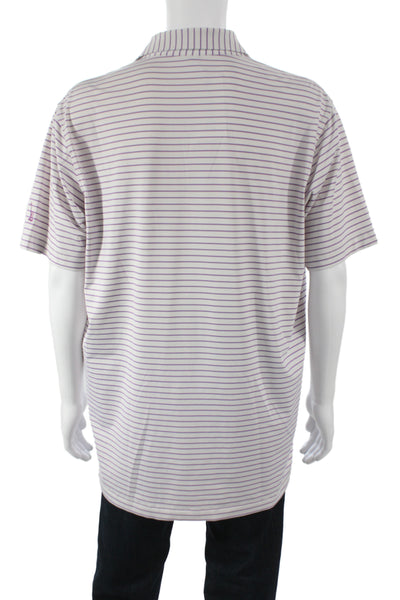 Peter Millar Mens Striped White Polo Short Sleeve Collared Size L