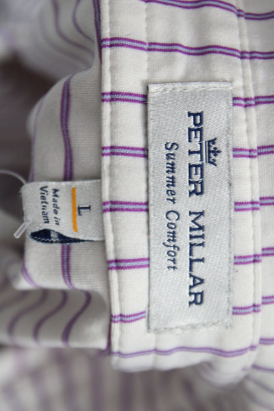 Peter Millar Mens Striped White Polo Short Sleeve Collared Size L