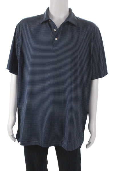 Peter Millar Mens Polo Short Sleeve Striped Blue Collared Size XL