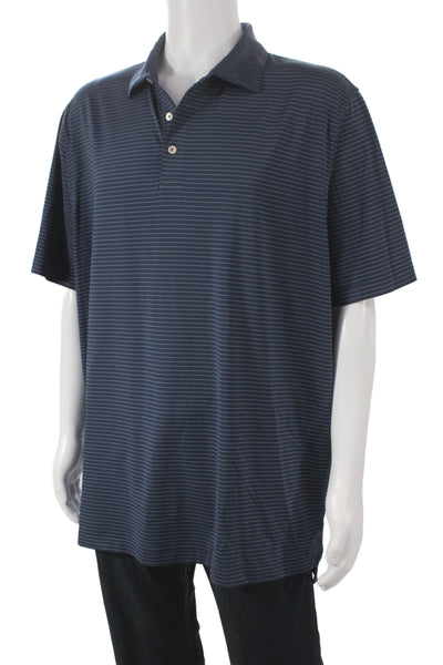 Peter Millar Mens Polo Short Sleeve Striped Blue Collared Size XL