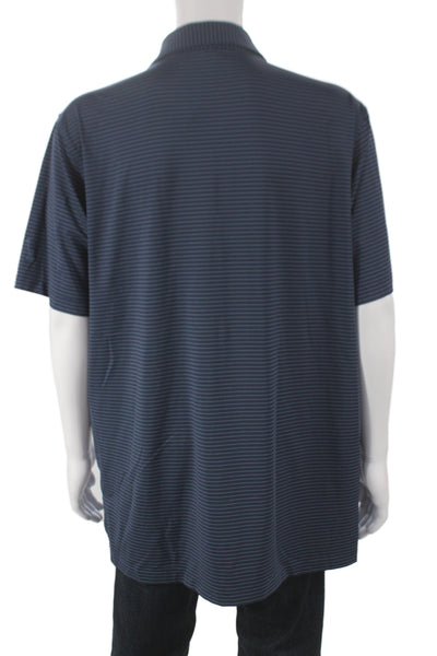 Peter Millar Mens Polo Short Sleeve Striped Blue Collared Size XL