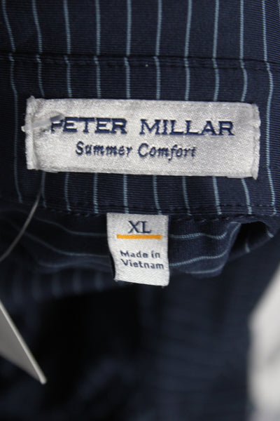 Peter Millar Mens Polo Short Sleeve Striped Blue Collared Size XL