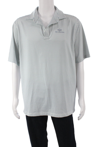 Straight Down Mens Polo Blue Striped Collared Short Sleeve Golf Size XL