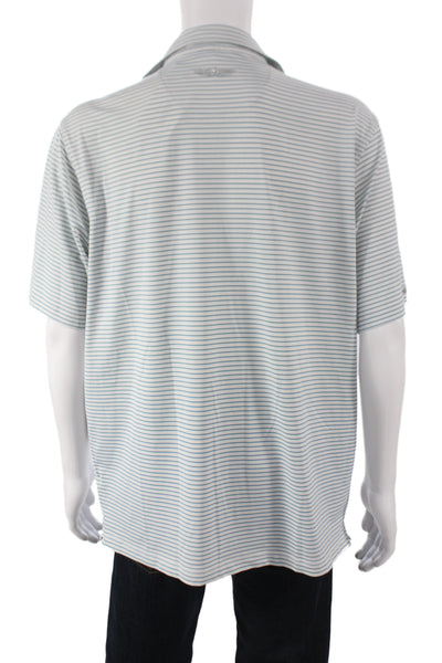 Straight Down Mens Polo Blue Striped Collared Short Sleeve Golf Size XL