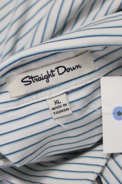 Straight Down Mens Polo Blue Striped Collared Short Sleeve Golf Size XL