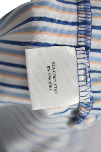 Peter Millar Men Blue Striped Collared Polo Short Sleeve Polyester Size L