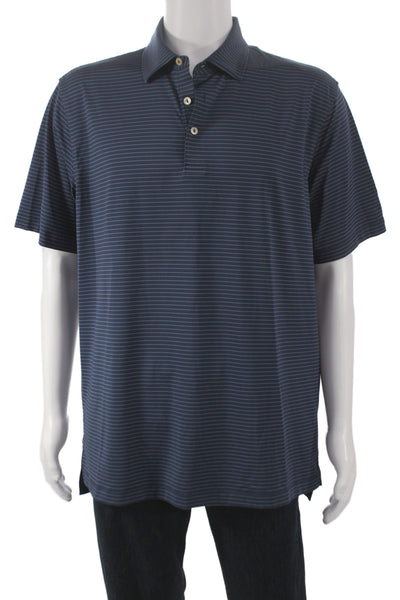 Peter Millar Mens Striped Blue Polo Short Sleeve Collared Size L
